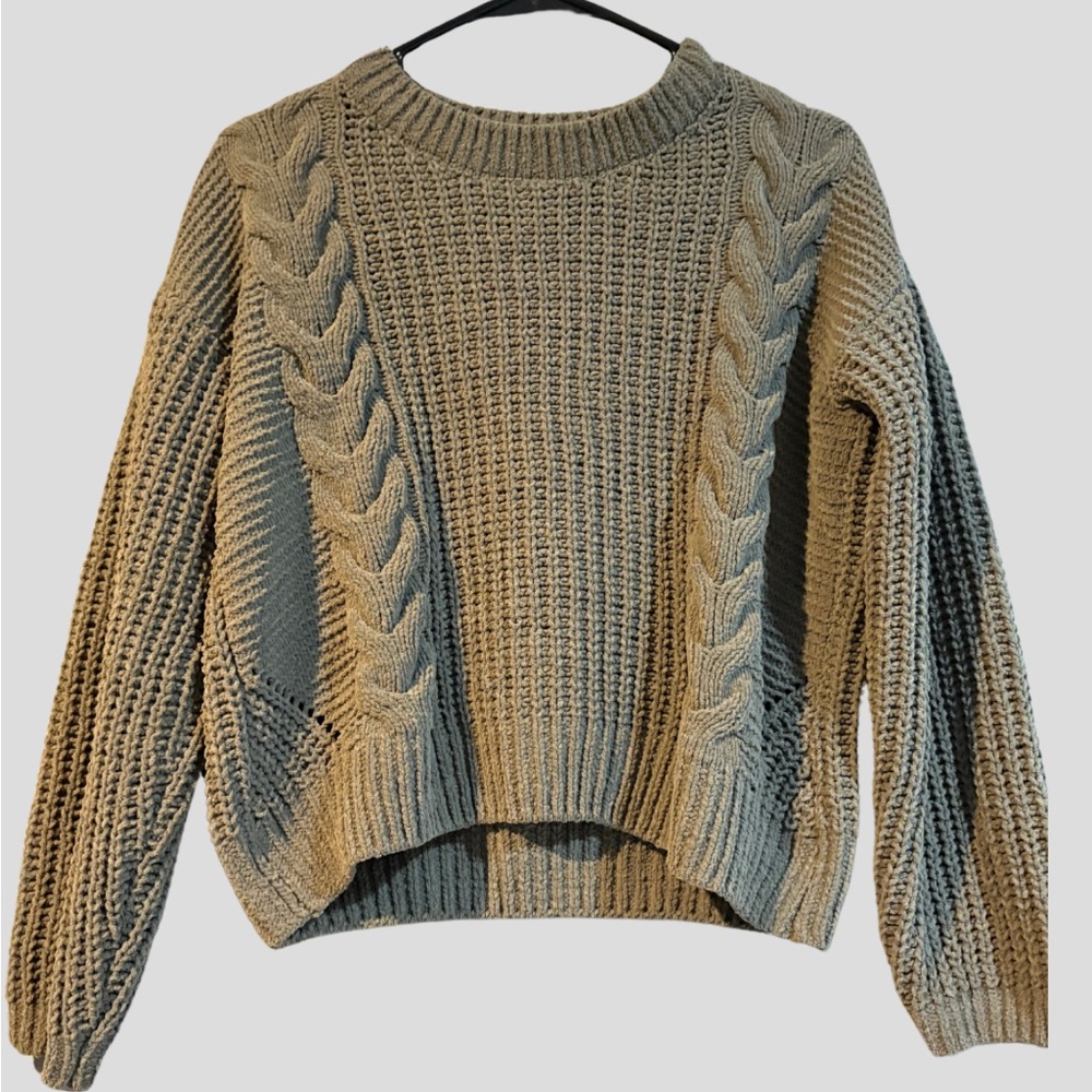 SO Tan Crew Neck Cable Knit Sweater